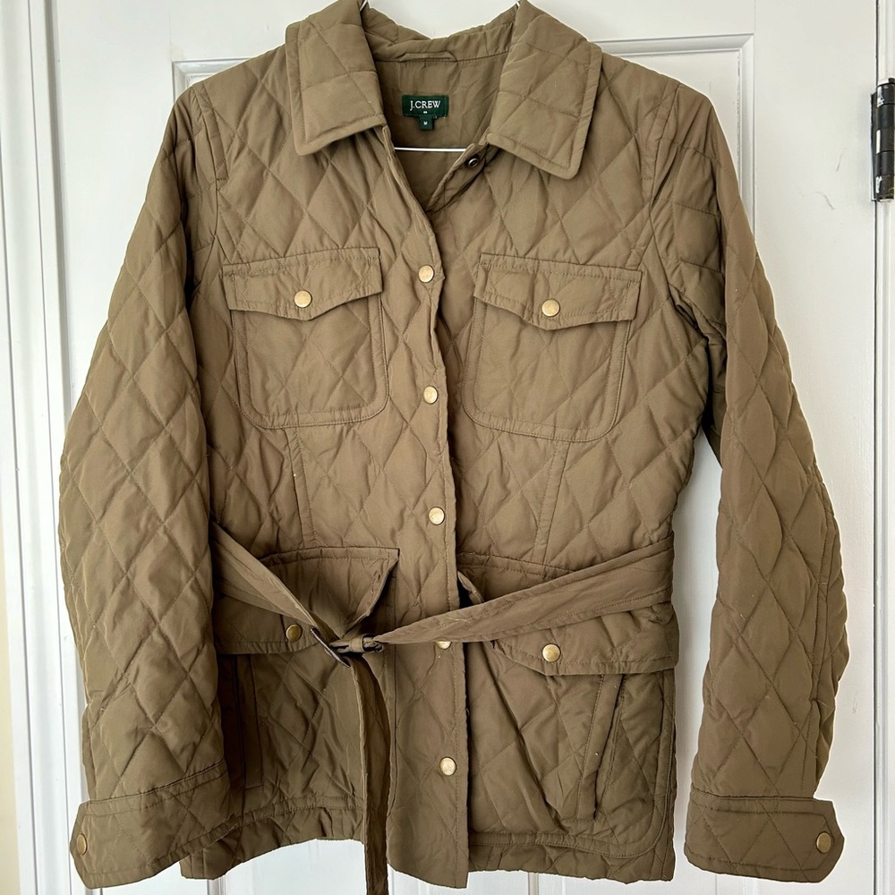 J. Crew quilted jacket. Olive green. Like new condition.